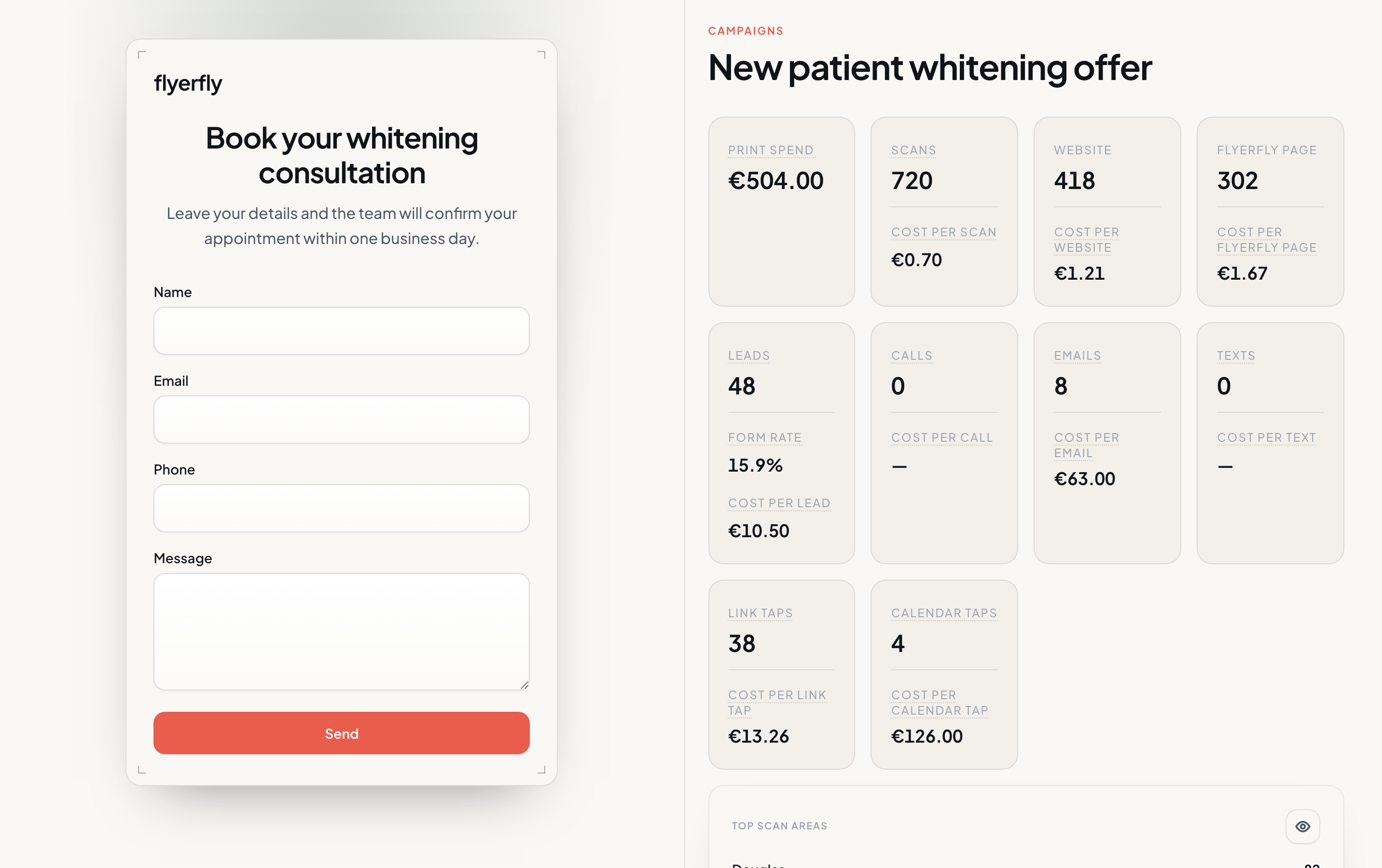 Hosted flyerfly page and lead tracking screenshot